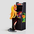 Vintage Arcade Entertainment Appliance With Blonde Female Figurine And Colorful Game Screen