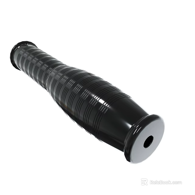 Black Cylindrical Industrial Component With Striped Surface And End Holes 3d model 