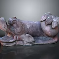 Reddish Brown Stone Sculpture With Curved Body And Detailed Textures On Dark Background