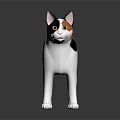 Three Colored Cat Figurine 3D Model in Standing Pose with Gray Background and Reflective Surface