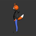 3D Animated Game And Movie Fox Character With Orange White Head Black Hoodie Blue Pants
