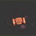 Red Robot Character Number 05 Standing With Stones And Yellow Accents On Gray Background