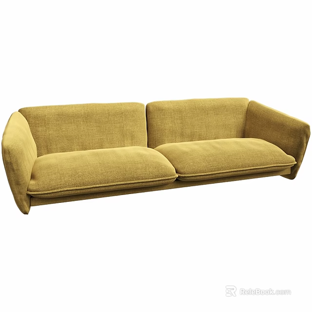 Modern Yellow Upholstered Sofa With Comfortable Seats And Stylish Armrest Design 3d model 