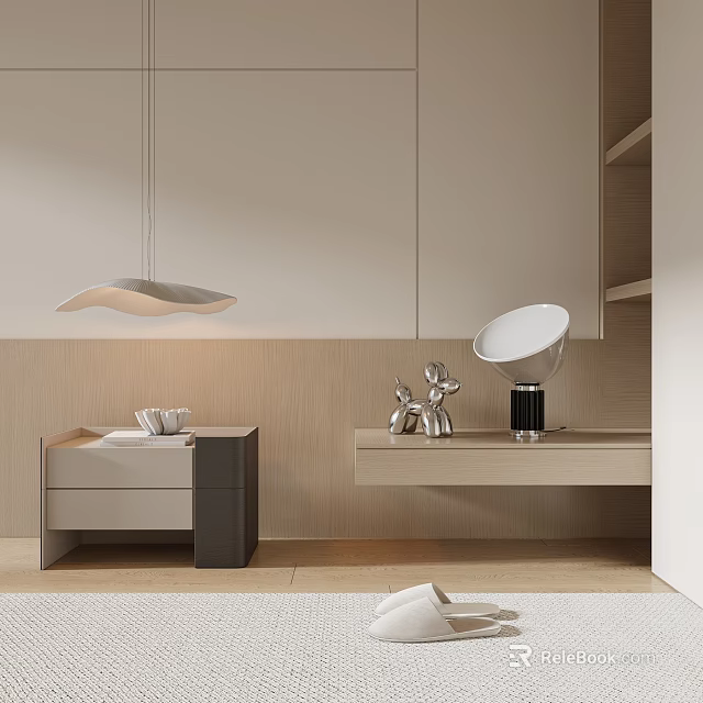 Modern Bedside Table With Table Lamp And Decorative Items For Minimalist Bedroom Design 3d model 