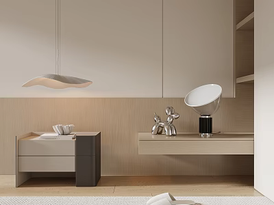 Modern Bedside Table With Table Lamp And Decorative Items For Minimalist Bedroom Design 3d model