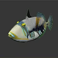 Colorful Tropical Fish with Yellow Blue White and Black Patterns on Dark Background with Reflection