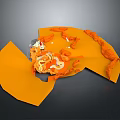 Orange Textured 3D Earth Model with Cut Section and White Details on Gray Background
