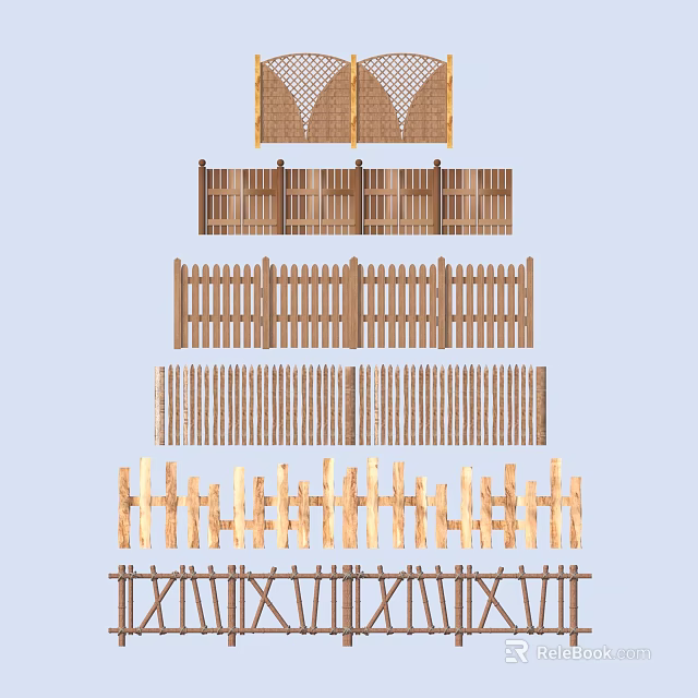 Wooden Railings Various Styles and Multiple Designs for Outdoor Garden and Yard Decoration 3d model 