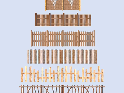 Wooden Railings Various Styles and Multiple Designs for Outdoor Garden and Yard Decoration 3d model
