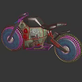 Futuristic Concept Motorcycle With Colorful Blue Pink Rims And Character Graphic Design