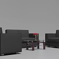 Modern Black Sofa And Glass Coffee Table Set With Red Flower Accent 3d model