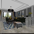Elegant Modern Dining Living Room Interior With Chandelier Dining Table And Chairs