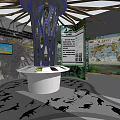 Dinosaur Themed Exhibition Area With White Central Stand Blue Decor And Footprints