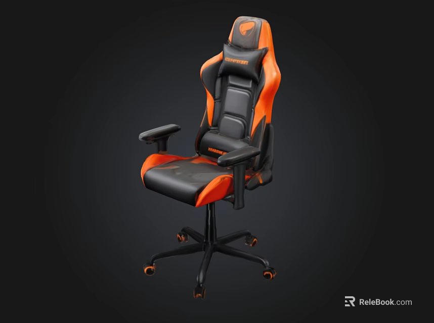 Black And Orange Ergonomic Gaming Chair With Armrests And Caster Wheels 3d model 