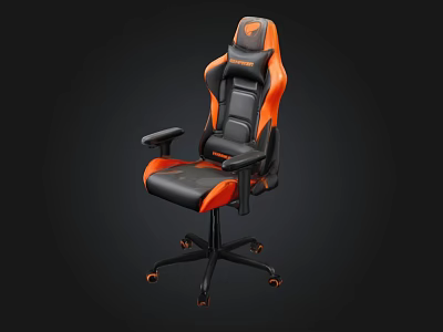 Black And Orange Ergonomic Gaming Chair With Armrests And Caster Wheels 3d model