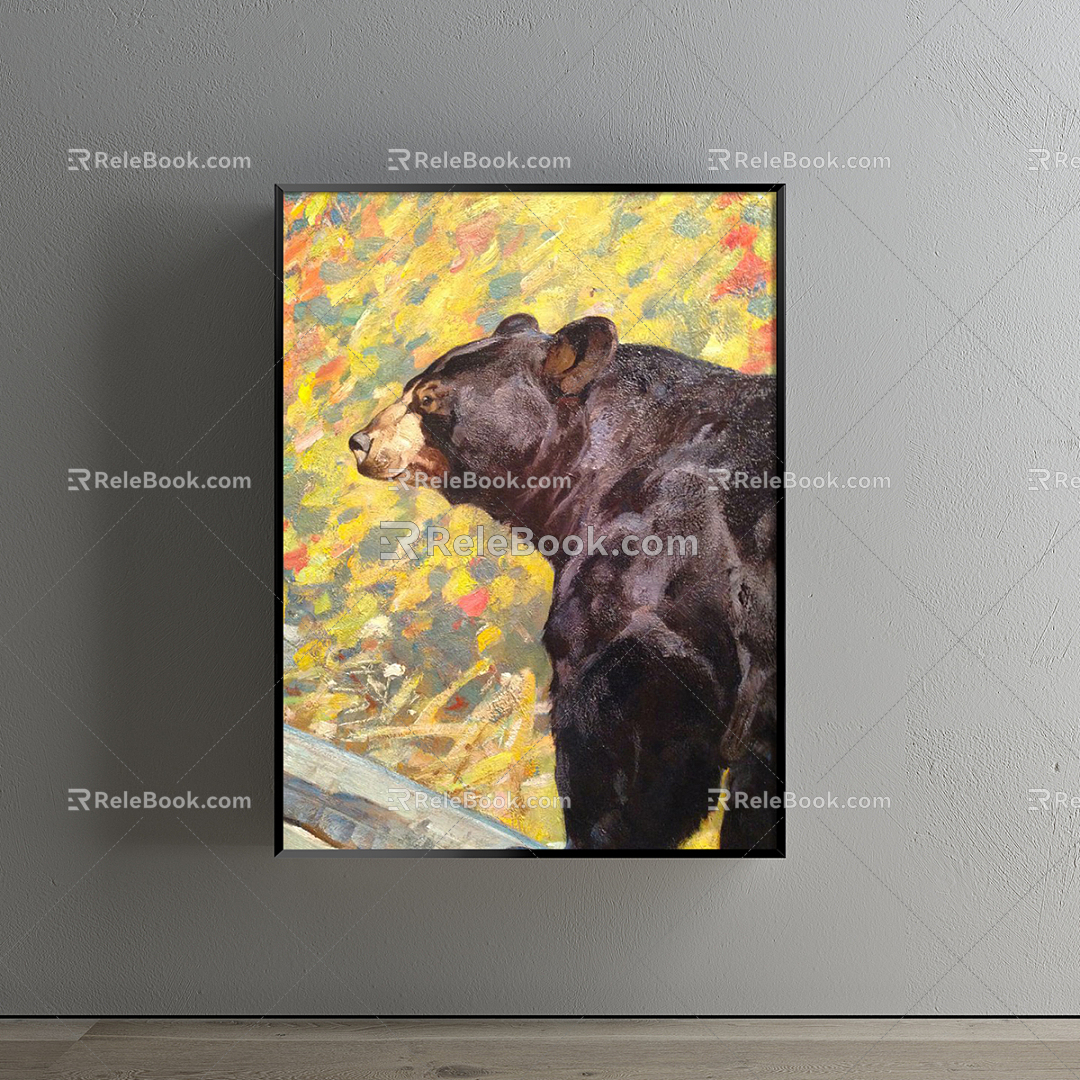 Modern Animal Painting Brown Restaurant Animal Bear Decorative Painting 3d model