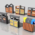 Public Facilities Classified Waste Bins Featuring Modern Wooden Metal Design And Recycling Signs