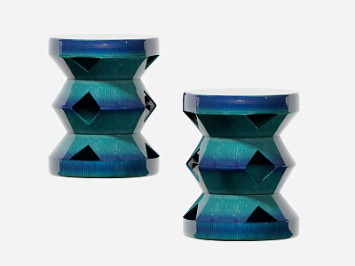 Two Teal Blue Side Tables With Geometric Cut Design And Glossy Gradient Surface 3d model