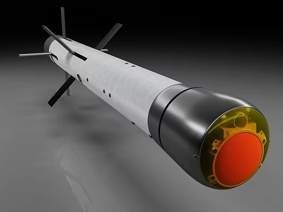 Military Missile Weapon 3D Model Design With Red Nose Cone And Black Tail Fins 3d model