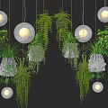 Stylish Interior Decor With Multiple Hanging Basket Green Plants And Round Pendant Lights
