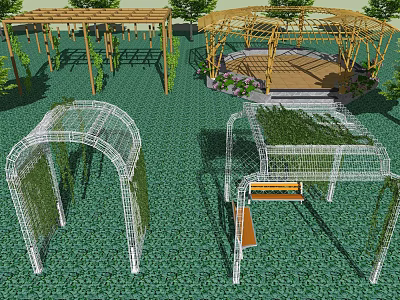 Various Pergola Designs With Wooden Metal Structures Greenery And Garden Seating 3d model