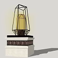 Modern Outdoor Light With Metal Frame Yellow Light Source And White Stone Pedestal Base