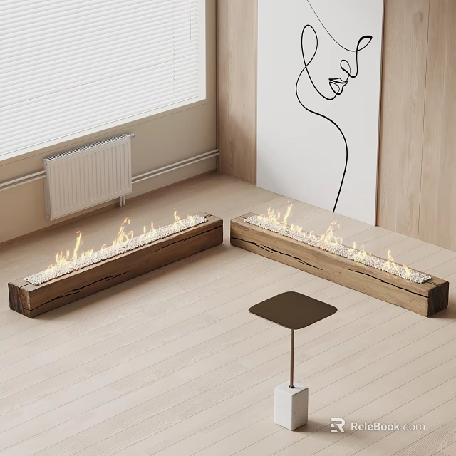 Modern Living Room With Two Linear Fireplaces And Minimalist Decor 3d model 