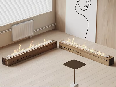 Modern Living Room With Two Linear Fireplaces And Minimalist Decor 3d model