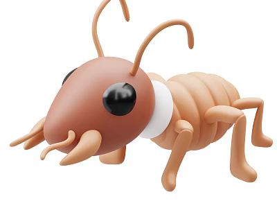 Cute Brown Cartoon Ant Toy With Big Black Eyes And Long Antennae 3d model