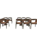 Elegant Dining Table Set With Marble Tabletop And Wooden Upholstered Chairs 3d model