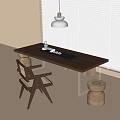 Modern tea table and chair combination venetian blinds chandelier 3d model