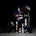 Wedding Day Decor Setup With Floral Arrangement White Pillars And Candles