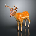 Realistic 3D Deer Model with Orange Fur White Spots and Antlers on Dark Background
