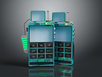 Blue Digital Devices Featuring Dual Screens Control Buttons And Antennas Modern Design 3d model