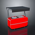 Red Mobile Food Serving Cart With Black Canopy And Dual Round Heating Plates