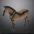 Detailed Low Poly Brown Horse 3D Model Standing on Gray Background