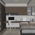 Modern Tatami Bedroom Interior Design With Desk Computer And Wooden Bookshelves