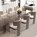 Modern Minimalist Dining Table Set With Six Gray Chairs And Sleek Surface 3d model