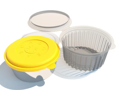 Transparent Plastic Tableware Set With Yellow Lids And Various Sizes For Food Storage 3d model