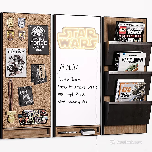 Star Wars Themed Wall Decor With Posters And Badges 3d model
