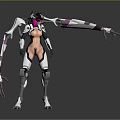 Mechanical Humanoid Game Movie Character With White Black And Pink Details And Clawed Arms