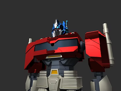 Red And Blue Game Movie Character With Metallic Armor And Head Design 3d model