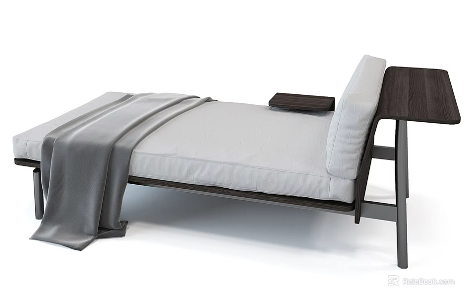 Modern Minimalist Lounge Chair With Gray Cushion Blanket And Side Table 3d model 