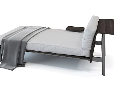 Modern Minimalist Lounge Chair With Gray Cushion Blanket And Side Table 3d model