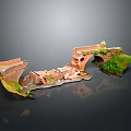 Broken Red Brick Bridge With Collapsed Arch Sections And Green Plants Reflection 3d model