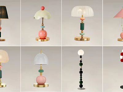 Modern Table Lamps with Colorful Bead Decorations Gold Bases and Various Shaped Lampshades 3d model