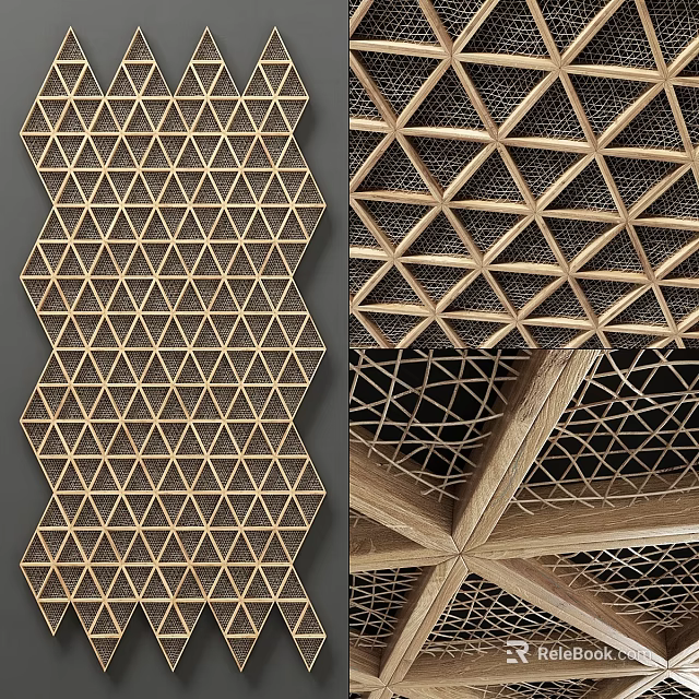 Modern Geometric Wall Decor With Triangular Grid Pattern And 3D Design Panels 3d model 