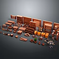 Wooden Furniture Components Display With Shelves Cabinets Tables And Decorative Parts