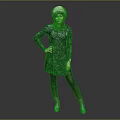 Woman Wearing Floral Dress Hat Black Tights And Silver Boots Standing With Hand On Hip