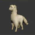 Realistic White Llama Sculpture With Black Horns Standing On Gray Background
